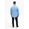 Erkek KETEN Kumaş Oversize Uzun Kollu Rahat Kalıp Gömlek - Açık Mavi