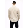 Erkek KETEN Kumaş Oversize Uzun Kollu Rahat Kalıp Gömlek - Bej