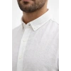 Erkek KETEN Kumaş Oversize Uzun Kollu Rahat Kalıp Gömlek - Beyaz