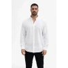 Erkek KETEN Kumaş Oversize Uzun Kollu Rahat Kalıp Gömlek - Beyaz