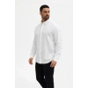 Erkek KETEN Kumaş Oversize Uzun Kollu Rahat Kalıp Gömlek - Beyaz