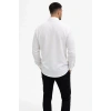Erkek KETEN Kumaş Oversize Uzun Kollu Rahat Kalıp Gömlek - Beyaz