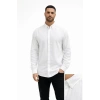 Erkek KETEN Kumaş Oversize Uzun Kollu Rahat Kalıp Gömlek - Beyaz