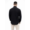 Erkek KETEN Kumaş Oversize Uzun Kollu Rahat Kalıp Gömlek - Siyah