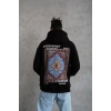 Erkek 3 İplik Pamuklu Kapüşonlu Baskılı Cepli Oversize Sweatshirt Hoodie - Siyah