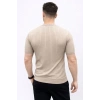 Erkek Kısa Kol Fitilli Triko T-Shirt Yazlık Hakim Yaka Tişört - Bej