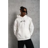 Erkek Kordon İpli Baskılı Kapüşonlu Sweatshirt - Beyaz