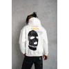Erkek Kordonlu Maske Baskılı Kapüşonlu Sweat - Beyaz