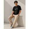 Erkek Kuğu Figürlü Soru İşareti Baskılı Tişört Kısa Kol T-Shirt - Siyah