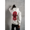 Erkek Maske Baskılı Kapüşonlu Sweat - Beyaz