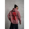 Erkek 3 İplik Pamuklu Kapüşonlu Baskılı Cepli Sweatshirt Hoodie - Gül Kurusu