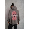 Erkek 3 İplik Pamuklu Kapüşonlu Baskılı Cepli Oversize Sweatshirt Hoodie - Gri