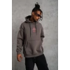 Erkek 3 İplik Pamuklu Kapüşonlu Baskılı Cepli Oversize Sweatshirt Hoodie - Gri
