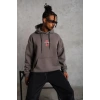 Erkek 3 İplik Pamuklu Kapüşonlu Baskılı Cepli Oversize Sweatshirt Hoodie - Gri