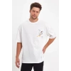 Erkek Melek Baskılı Oversize T-shirt - Beyaz