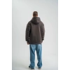 Erkek Nakışlı Kapüşonlu Oversize 3 İplik Pamuklu SweatShirt Hoodie - Füme