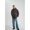 Erkek Nakışlı Kapüşonlu Oversize 3 İplik Pamuklu SweatShirt Hoodie - Füme