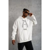 Erkek Nihilist Penguen Özel Tasarım Oversize Kapüşonlu Sweatshirt - Beyaz