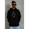 Erkek Nihilist Penguen Baskılı 3 İplik Pamuklu Kapüşonlu Sweatshirt Hoodie Siyah