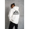 Erkek Nihilist Penguen Temalı Oversize Kapüşonlu Sweatshirt - Beyaz