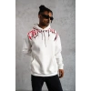 Erkek 3 İplik Pamuklu Baskılı Kapüşonlu Cepli Sweatshirt Hoodie - Beyaz