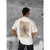 ERKEK Tişört Kısa kol Ön ve Arka Baskılı Oversize Bisiklet Yaka T-Shirt - Beyaz