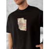 ERKEK Tişört Kısa Kol Ön ve Arka Baskılı Oversize Bisiklet Yaka T-shirt - Siyah