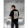 ERKEK Tişört Kısa Kol Ön ve Arka Baskılı Oversize Bisiklet Yaka T-shirt - Siyah