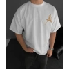 Erkek T-Shirt Ön ve Arka Baskılı Oversize Bisiklet Yaka tişort - Beyaz