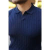 Erkek Örgü Desen Yakalı Kısa Kollu Triko Tişört