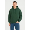 Erkek Kapüşonlu Hoodie Cepli Çıtçıtlı 3 İplik Pamuklu Sweatshirt - Haki