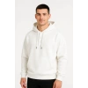 Erkek Ovarsize Kapüşonlu Swetshirt Kanguru Çepli Cıtcıtlı 3 iplik Şardonlu Hoodie - Beyaz
