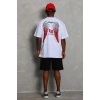 Erkek Kısa Kol Tişört Bisiklet Yaka KANAT Baskılı Oversize T-Shirt - Beyaz