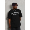 Erkek Baskılı Tişört Kısa Kol Bisiklet Yaka Oversize T-Shirt - Siyah