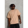Erkek Düz Yazlık Kısa Kol Tişört Bisiklet Yaka Oversize T-Shirt - Bej