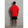 Erkek Düz Yazlık Kısa Kol Tişört Bisiklet Yaka Oversize T-Shirt - Kırmızı