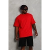 Erkek Düz Yazlık Kısa Kol Tişört Bisiklet Yaka Oversize T-Shirt - Kırmızı