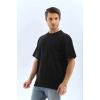 Erkek Düz Yazlık Kısa Kol Tişört Bisiklet Yaka Oversize T-Shirt - Siyah