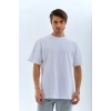 Erkek Düz Yazlık Kısa Kol Tişört Bisiklet Yaka Oversize T-Shirt - Beyaz