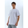 Erkek Düz Yazlık Kısa Kol Tişört Bisiklet Yaka Oversize T-Shirt - Beyaz
