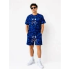 Erkek Oversize Kalıp Pubg Bape X Shark Nakışlı Cepli Şort Takım - Mavi