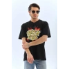 Erkek Kısa Kol Yazlık Tişört Bisiklet Yaka Baskılı Oversize T-Shirt - Siyah