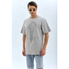 ERKEK Tişört TAŞ Detaylı Bisiklet Yaka  Kısa kol T-Shirt - Gri