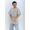 ERKEK Tişört TAŞ Detaylı Bisiklet Yaka  Kısa kol T-Shirt - Gri