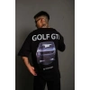 Erkek Oversize Tişört Golf GTI Retro Araba Baskılı T-shirt - Siyah