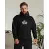 Erkek Kapüşonlu Kanguru Cepli Sweatshirt 3 İplik Pamuklu Baskılı Hoodie - Siyah