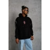 Erkek Oversize Üç İplik Kapüşonlu Sweatshirt – Siyah “Don’t Be Terrified” Ön, Sırt Ve Kol Baskılı, Kanguru Cepli, Ribanalı Rahat Model- Siyah