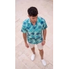 Erkek Palmiye Desenli Kısa Kollu Hawai Gömlek