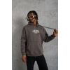 Erkek 3 İplik Pamuklu Baskılı Kapüşonlu Cepli Sweatshirt Hoodie - Gri