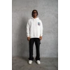 Erkek 3 İplik Pamuklu Kapüşonlu Baskılı Cepli Oversize Sweatshirt Hoodie - Beyaz
